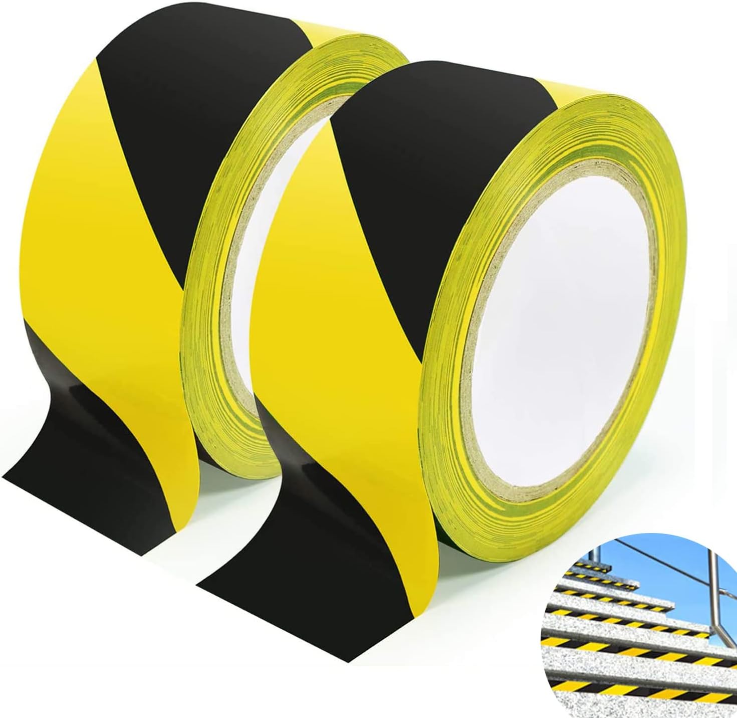 Warning Safety Stripe Tape, 2 Inch x 36 Yards, Black and Yellow, High-Visibility, 2 Rolls